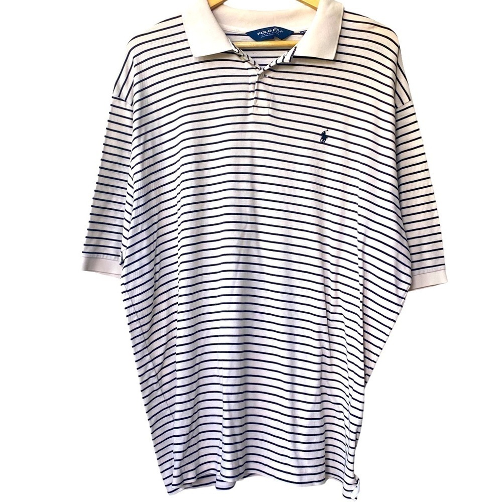 Polo Golf Ralph Lauren 100% Pima Cotton Short Sleeve Black Cream‎ Stripe Shirt